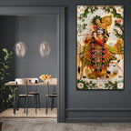 Divine Lord Krishna with Kamdhenu Cow Acrylic Glass Wall Painting for Spiritual Home Decor