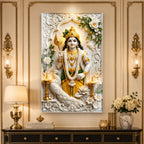 Divine Lord Murugan with Vel and Peacock Premium Acrylic Wall Painting for Pooja Room