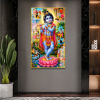 Luxury Baby Krishna Standing on Lotus Acrylic Glass Painting for Hindu Home Temple Decor