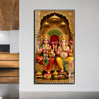 Lakshmi Ganesha Acrylic Painting with Lotus and Golden Temple Background for Pooja Room