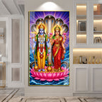 Lord Vishnu and Goddess Lakshmi Acrylic Wall Painting with Sheshnag for Home Temple Decor