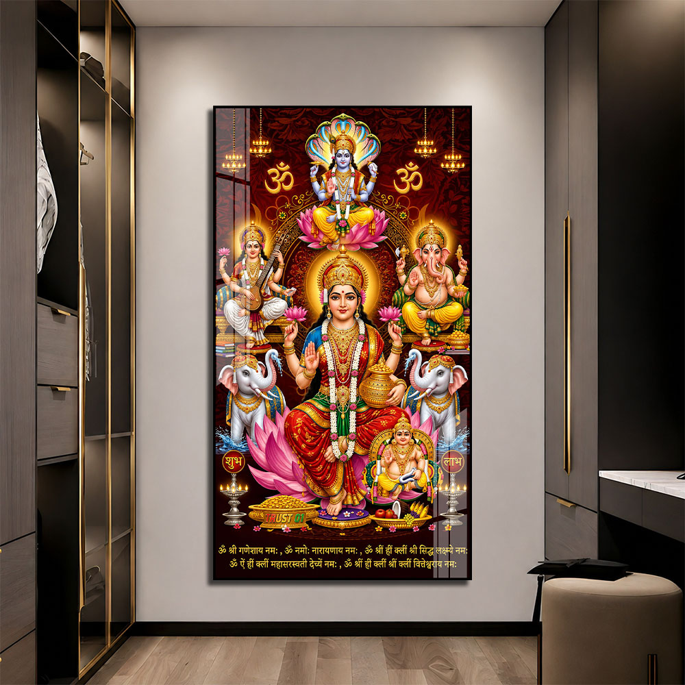 Goddess Lakshmi Vishnu Ganesha Saraswati Acrylic Wall Art for Hindu Temple and Spiritual Home Decor