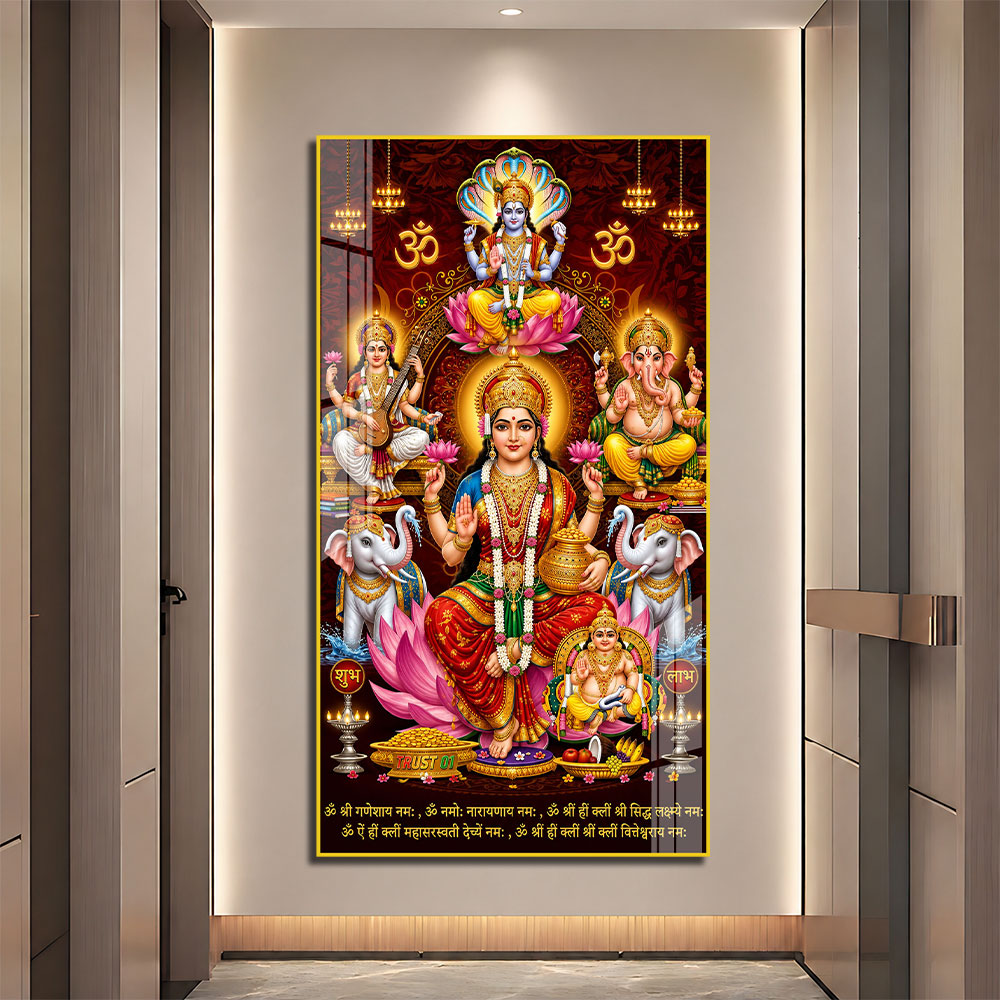 Goddess Lakshmi Vishnu Ganesha Saraswati Acrylic Wall Art for Hindu Temple and Spiritual Home Decor