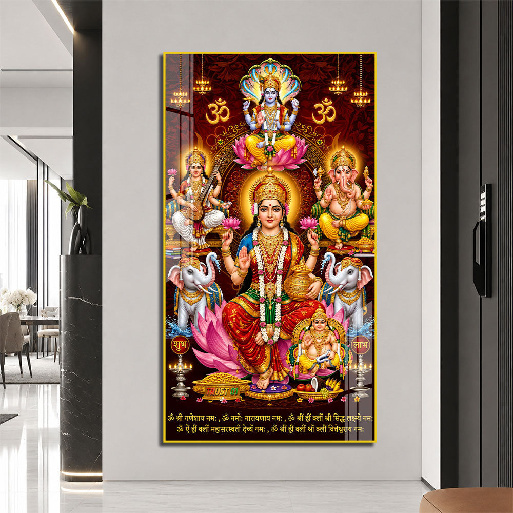 Goddess Lakshmi Vishnu Ganesha Saraswati Acrylic Wall Art for Hindu Temple and Spiritual Home Decor