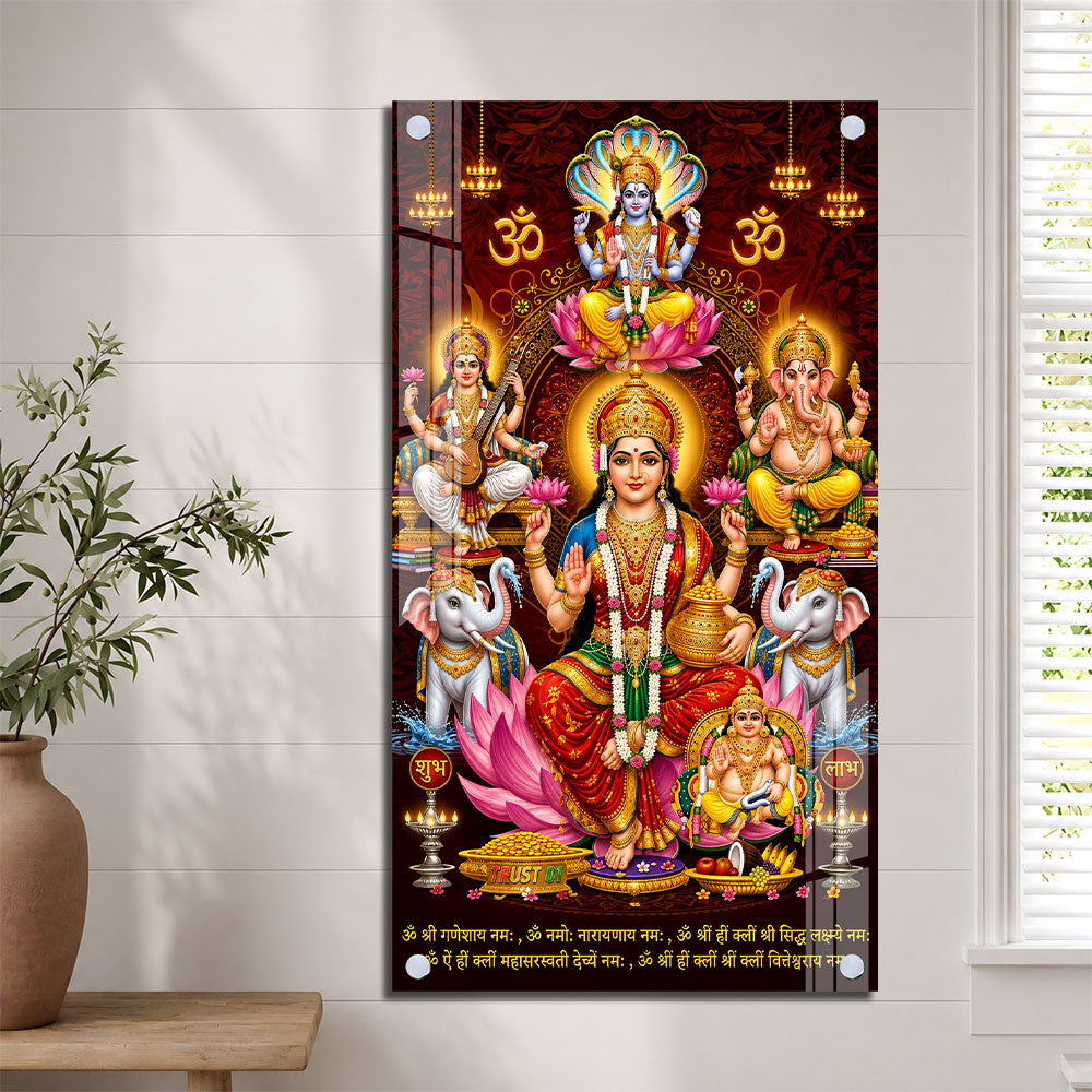 Goddess Lakshmi Vishnu Ganesha Saraswati Acrylic Wall Art for Hindu Temple and Spiritual Home Decor