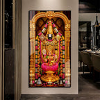 Lord Venkateswara Lakshmi Acrylic Wall Art with Floral Garland and Lotus for Religious Decor