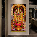 Lord Venkateswara Lakshmi Acrylic Wall Art with Floral Garland and Lotus for Religious Decor