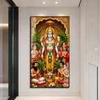 Traditional Lord Vishnu Acrylic Painting with Devotees and Ritual Offerings for Pooja Room