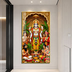 Traditional Lord Vishnu Acrylic Painting with Devotees and Ritual Offerings for Pooja Room