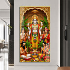 Traditional Lord Vishnu Acrylic Painting with Devotees and Ritual Offerings for Pooja Room
