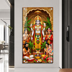 Traditional Lord Vishnu Acrylic Painting with Devotees and Ritual Offerings for Pooja Room