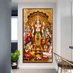 Lord Vishnu Acrylic Wall Painting with Devotees and Traditional Pooja Setup