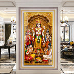Lord Vishnu Acrylic Wall Painting with Devotees and Traditional Pooja Setup