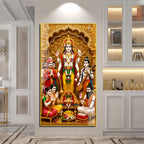 Lord Vishnu Acrylic Wall Painting with Devotees and Traditional Pooja Setup