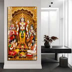 Lord Vishnu Acrylic Wall Painting with Devotees and Traditional Pooja Setup