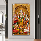 Lord Vishnu Acrylic Wall Painting with Devotees and Traditional Pooja Setup