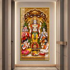 Traditional Lord Vishnu Devotional Acrylic Wall Painting with Devotees and Sacred Offerings