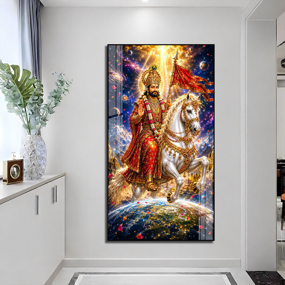 Divine Baba Ramdev Ji Riding White Horse Acrylic Painting for Living Room