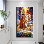Divine Baba Ramdev Ji Riding White Horse Acrylic Painting for Living Room