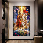 Divine Baba Ramdev Ji Riding White Horse Acrylic Painting for Living Room