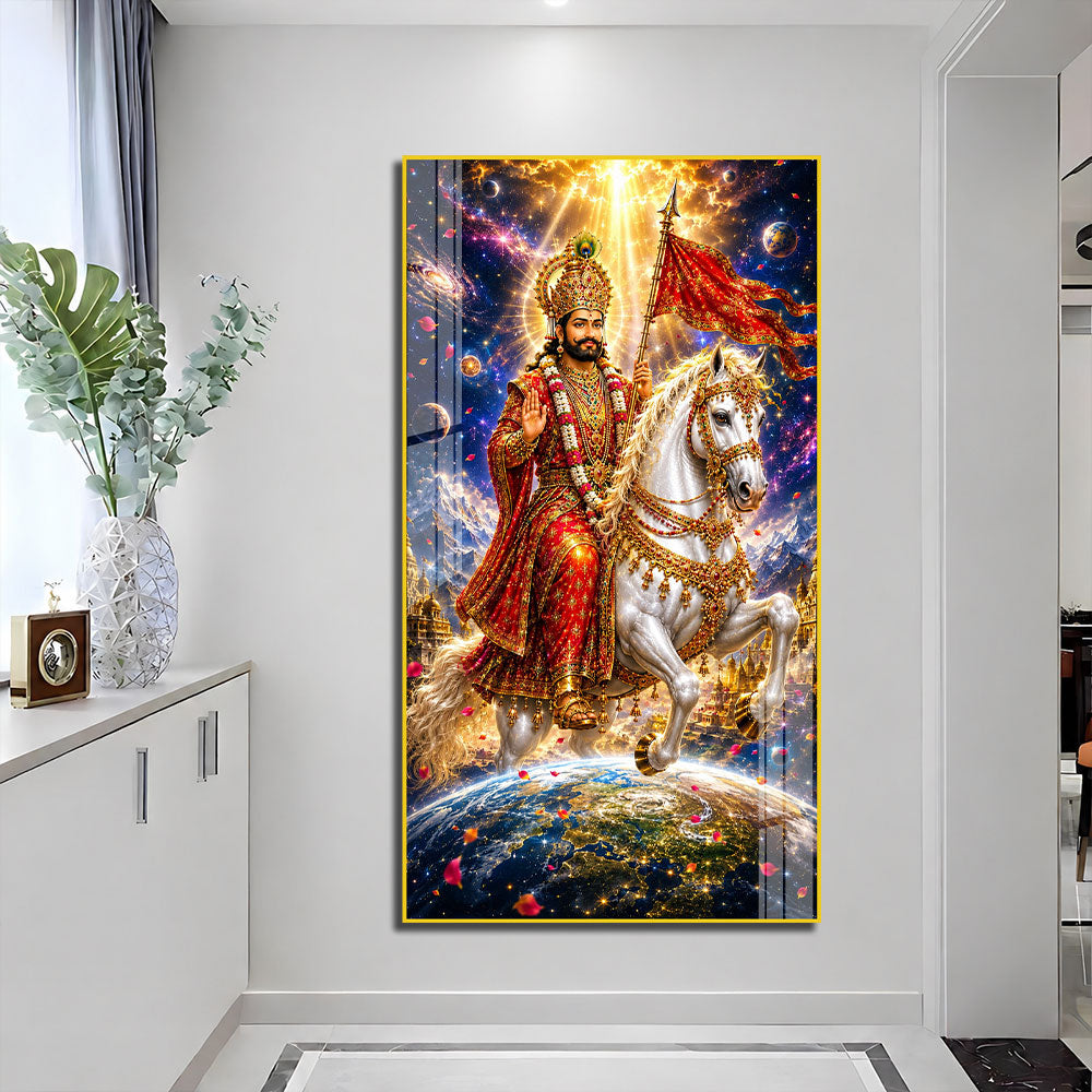 Divine Baba Ramdev Ji Riding White Horse Acrylic Painting for Living Room