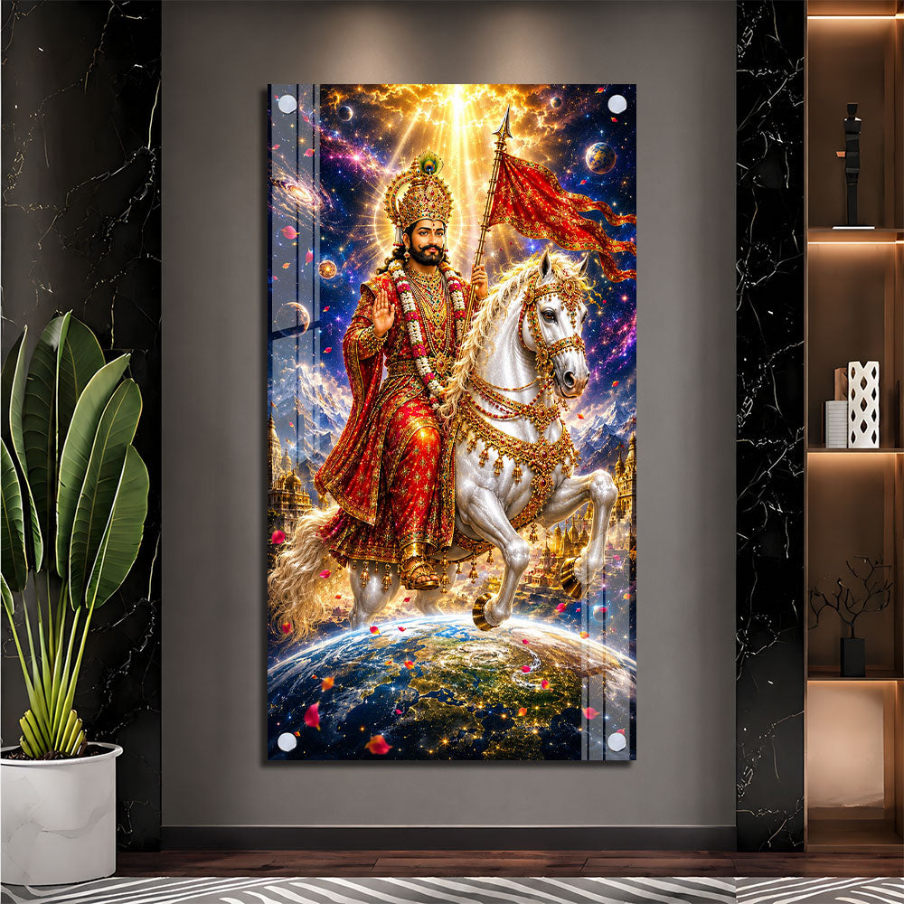 Divine Baba Ramdev Ji Riding White Horse Acrylic Painting for Living Room