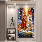 Divine Baba Ramdev Ji Riding White Horse Acrylic Painting for Living Room