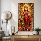 Divine Maa Sherawali on Tiger Premium Acrylic Wall Painting for Pooja Room