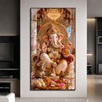 Shree Ganpati Ji Temple Theme Premium Acrylic Wall Painting for Home Decor