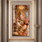Shree Ganpati Ji Temple Theme Premium Acrylic Wall Painting for Home Decor