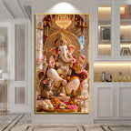 Shree Ganpati Ji Temple Theme Premium Acrylic Wall Painting for Home Decor