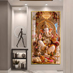 Shree Ganpati Ji Temple Theme Premium Acrylic Wall Painting for Home Decor
