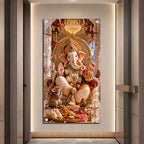 Shree Ganpati Ji Temple Theme Premium Acrylic Wall Painting for Home Decor
