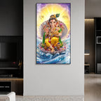Luxury Ganpati Bappa Acrylic Painting with Ocean Waves for Home Wall Decoration