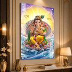 Luxury Ganpati Bappa Acrylic Painting with Ocean Waves for Home Wall Decoration