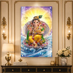 Luxury Ganpati Bappa Acrylic Painting with Ocean Waves for Home Wall Decoration