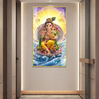 Luxury Ganpati Bappa Acrylic Painting with Ocean Waves for Home Wall Decoration