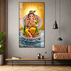 Elegant Ganesh Ji Acrylic Wall Painting with Shubh Labh and Ocean Waves