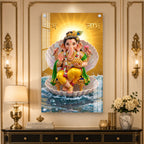 Elegant Ganesh Ji Acrylic Wall Painting with Shubh Labh and Ocean Waves