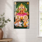 Auspicious Lakshmi Ganesh Saraswati Acrylic Wall Painting for Entrance and Pooja Room