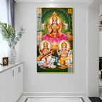 Auspicious Lakshmi Ganesh Saraswati Acrylic Wall Painting for Entrance and Pooja Room