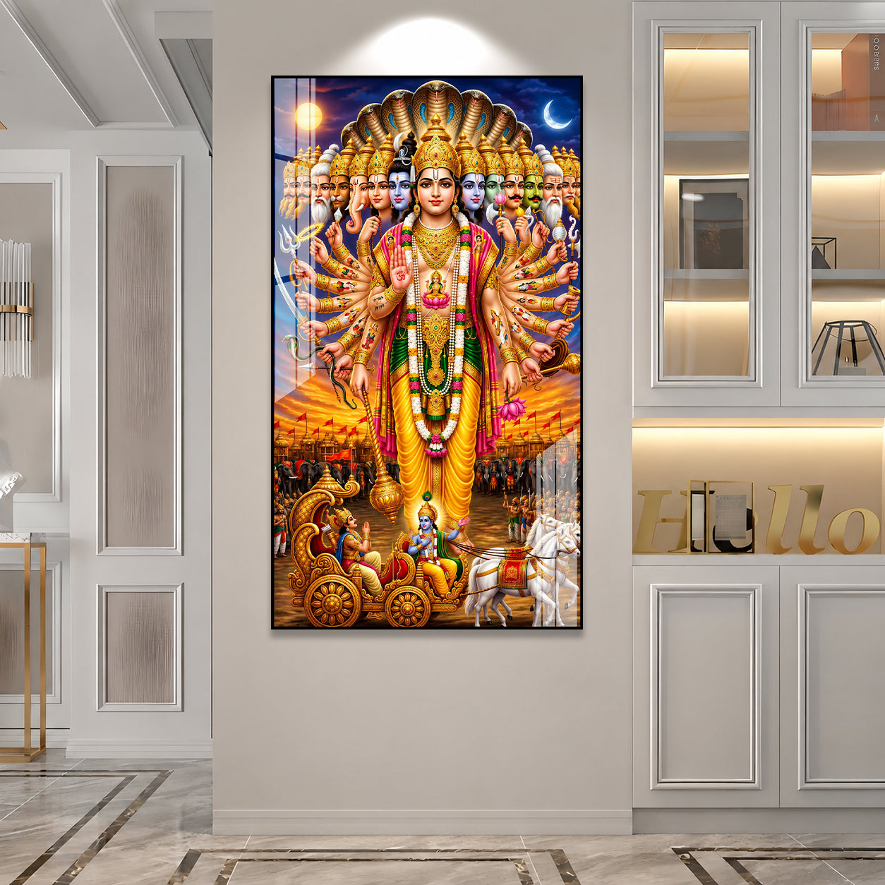 Grand Vishwaroop Vishnu Acrylic Wall Art with Lord Krishna, Arjuna and Divine Forms