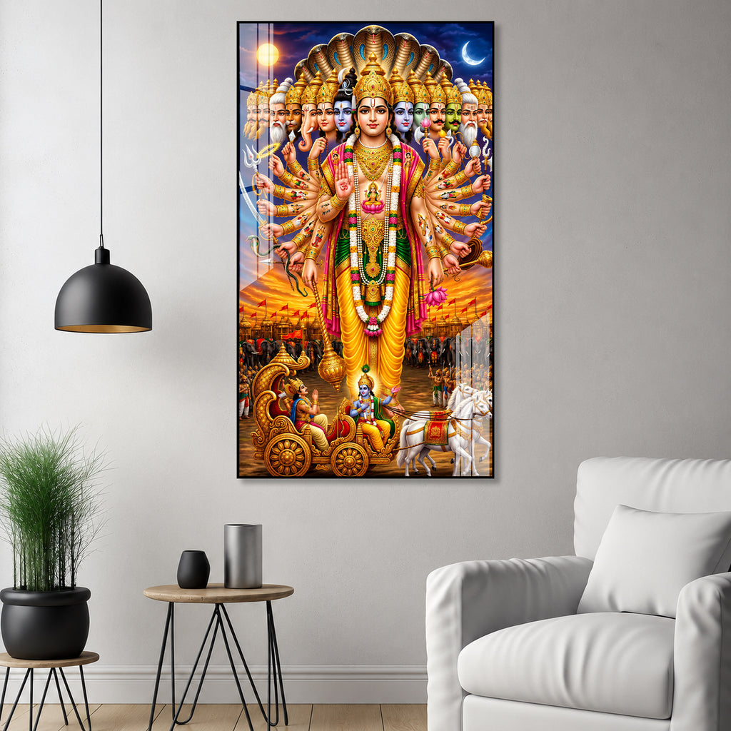Grand Vishwaroop Vishnu Acrylic Wall Art with Lord Krishna, Arjuna and Divine Forms