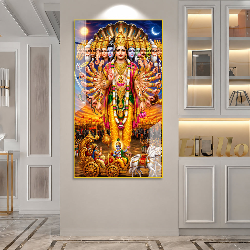 Grand Vishwaroop Vishnu Acrylic Wall Art with Lord Krishna, Arjuna and Divine Forms