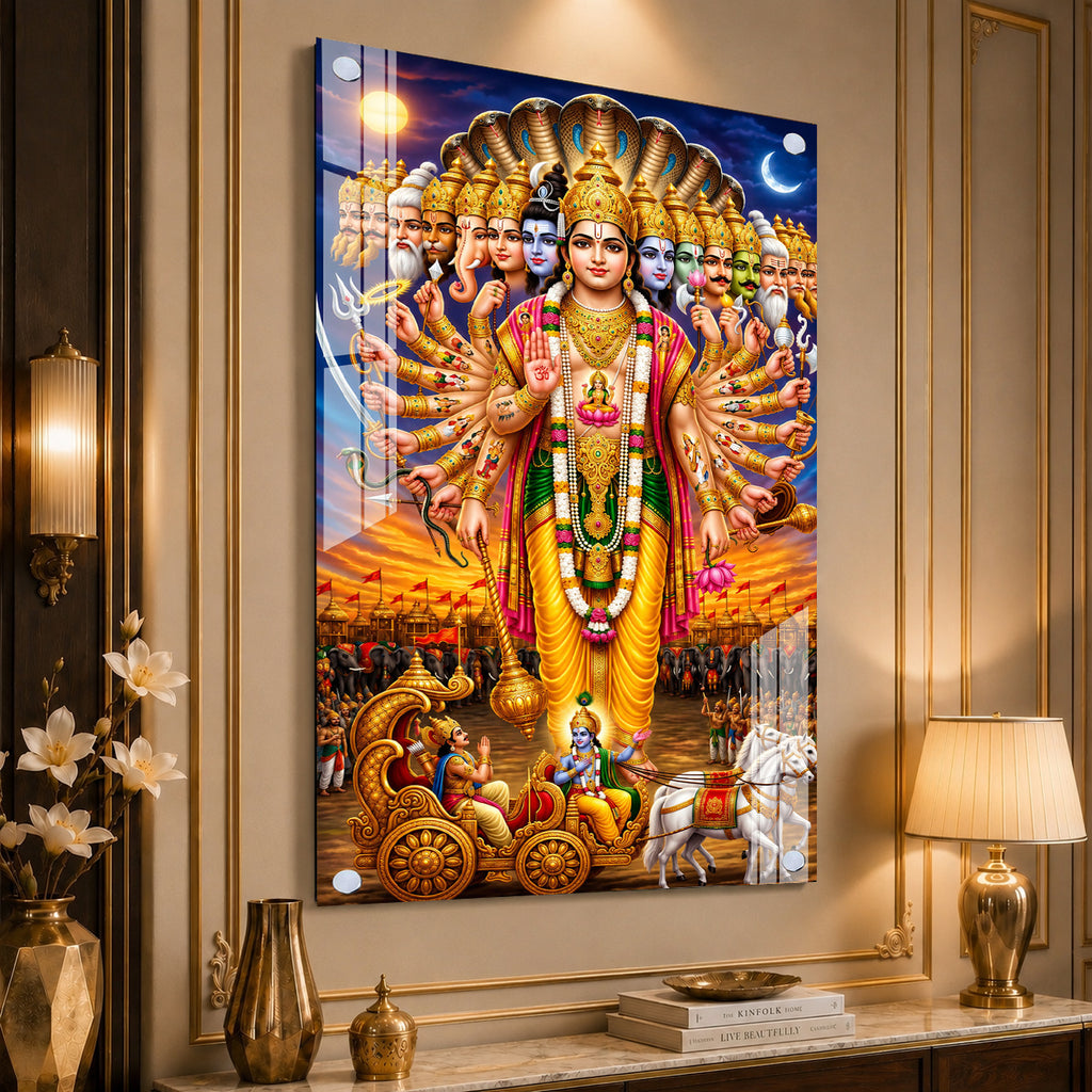 Grand Vishwaroop Vishnu Acrylic Wall Art with Lord Krishna, Arjuna and Divine Forms