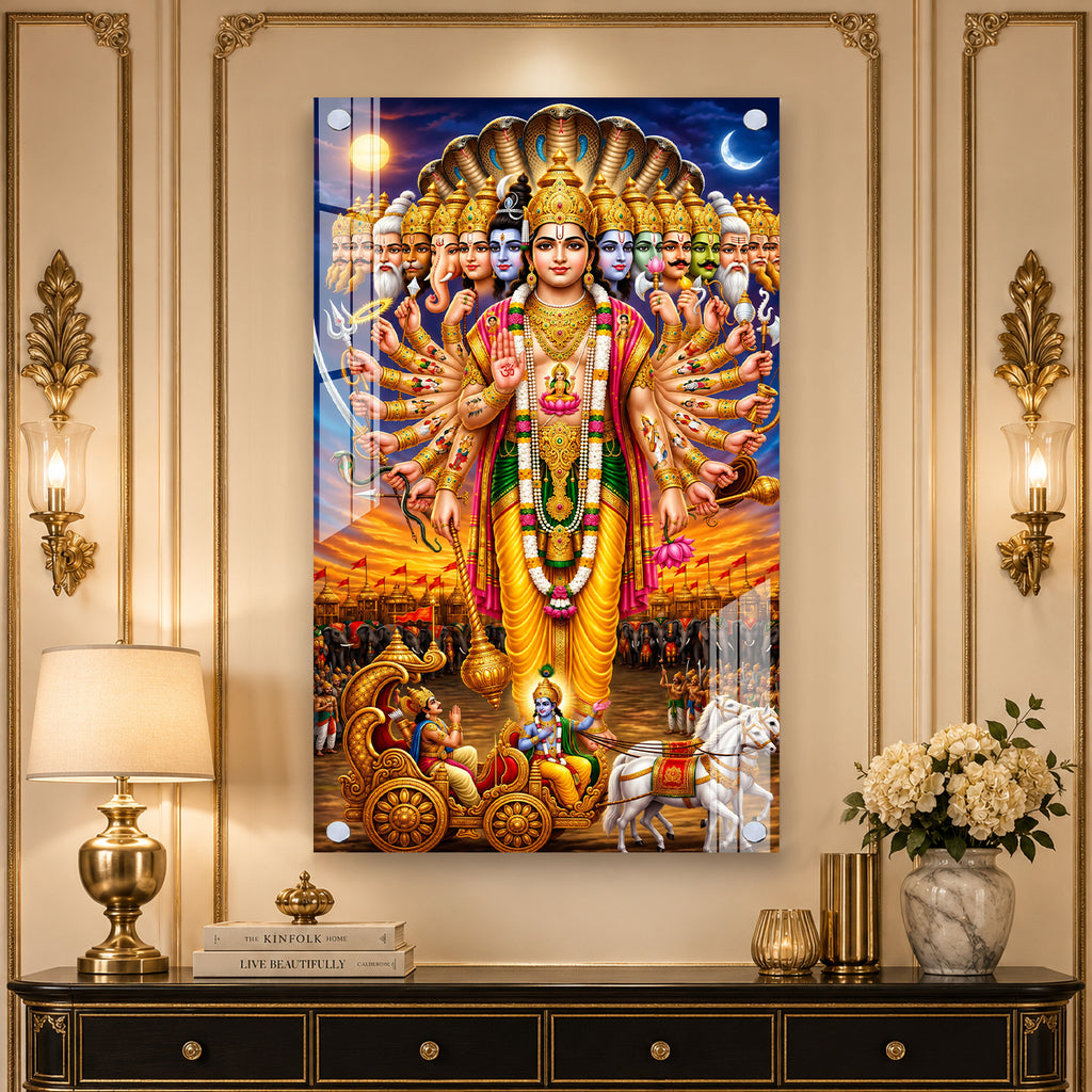 Grand Vishwaroop Vishnu Acrylic Wall Art with Lord Krishna, Arjuna and Divine Forms
