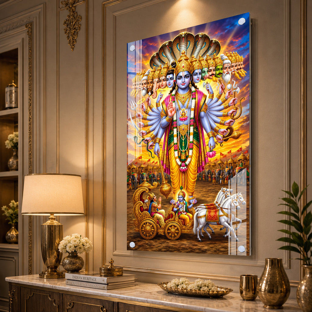 Indian Hindu Gods Vishwaroop Acrylic Wall Art with Krishna and Divine Avatars