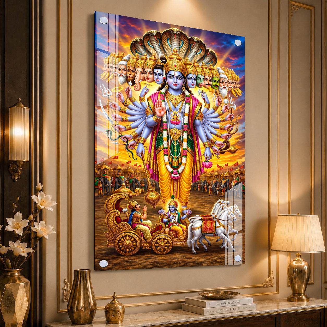 Indian Hindu Gods Vishwaroop Acrylic Wall Art with Krishna and Divine Avatars