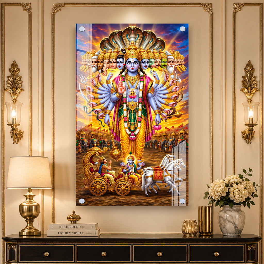 Indian Hindu Gods Vishwaroop Acrylic Wall Art with Krishna and Divine Avatars