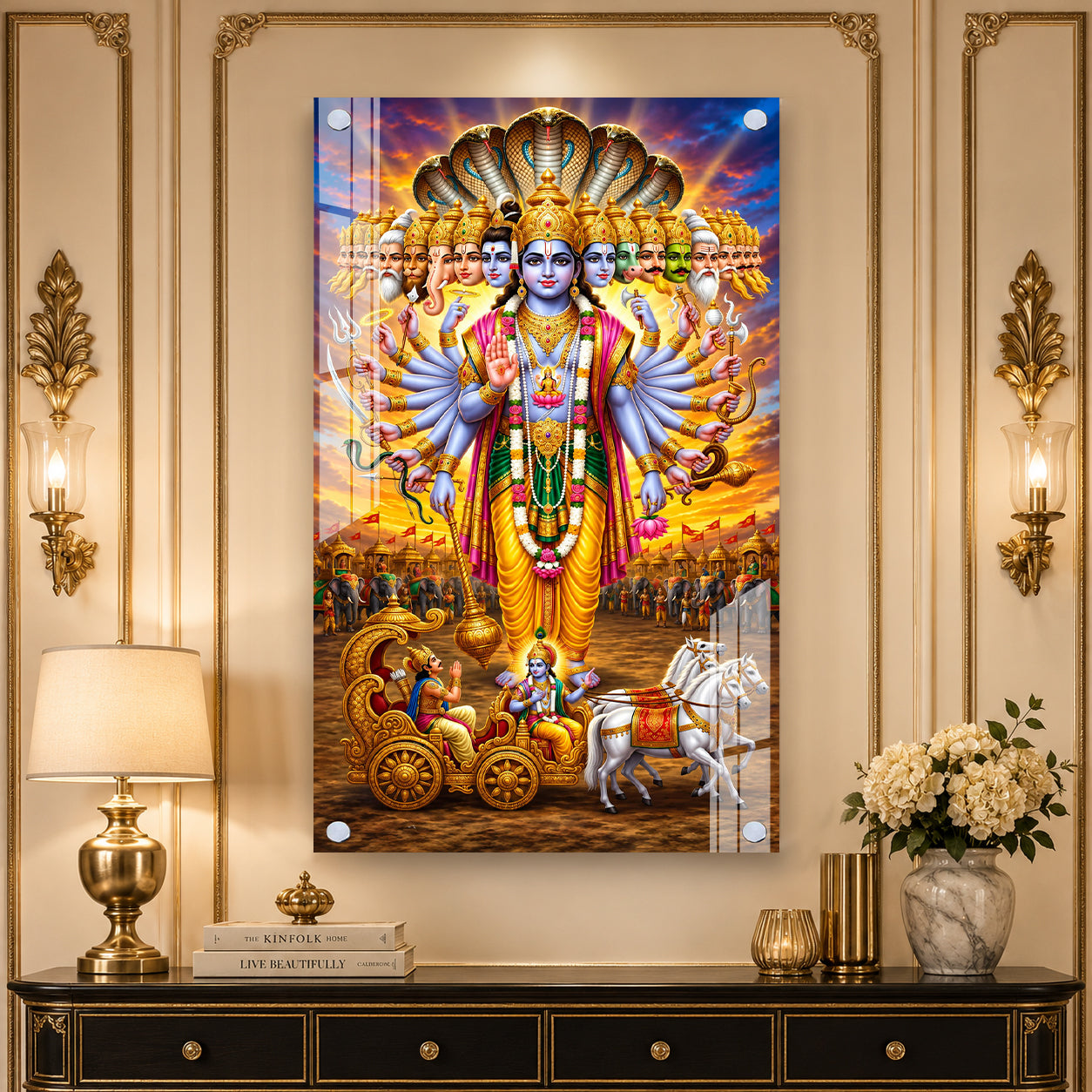 Indian Hindu Gods Vishwaroop Acrylic Wall Art with Krishna and Divine Avatars